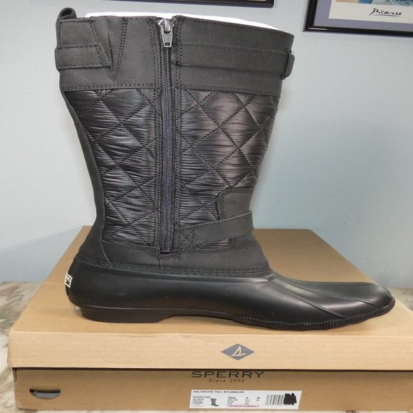 Sperry Calf High Boot Winter Leather and Quilted Nylon 9 Black - Picture 5 of 9